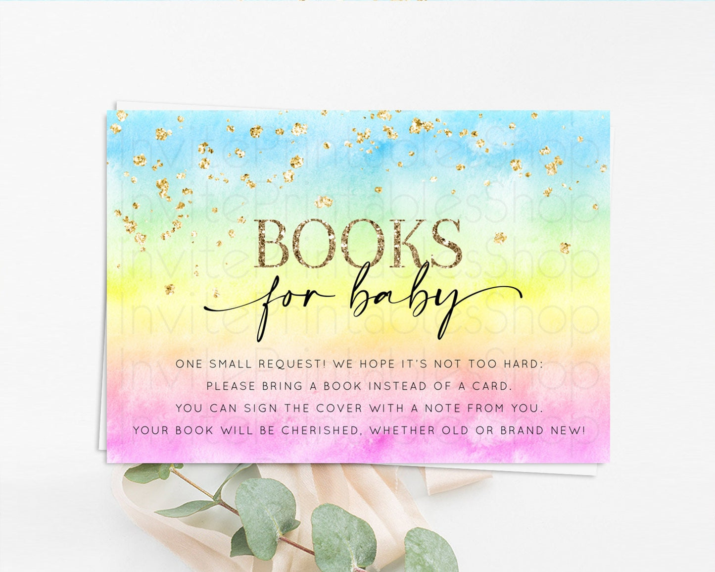 Pastel Books For Baby Card Pastel Rainbow Book Insert Colorful Ombre Watercolor Book Card Confetti Glitter Baby Book Poem Request D10483