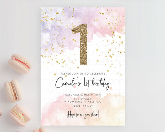 Editable Rainbow Birthday Invitation Colorful Pastel Watercolor Invitation G