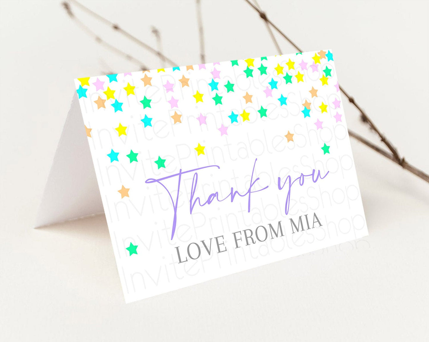 Star Thank You Card Pastel Stars Thank You Shooting Star Rainbow Colorful Confetti Twinkle Little Star Birthday Teacher Thank You D10395