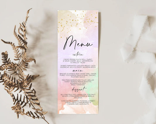 Editable Pastel Menu Pastel Rainbow Menu Template Colorful Pastel Table Deco