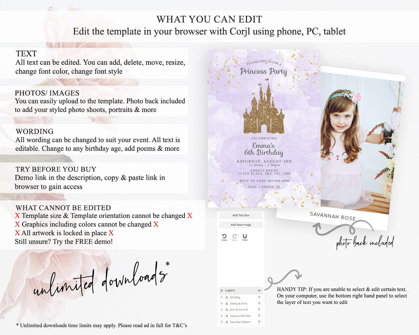 Princess Birthday Invitation Princess Invitation Pastel Invitation Royal Birthday Rainbow Color Enchanted Castle 1st First Birthday D10701