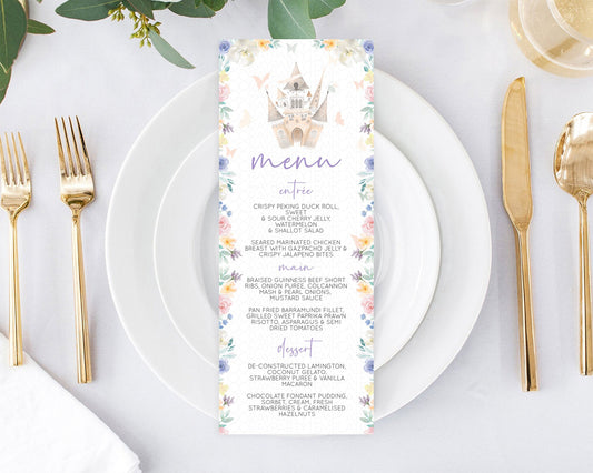 Princess Menu Castle Menu Template Secret Garden Table Decor Enchanted Castle Pastel Floral Dinner Dessert Menu Princess Food Menu D10709