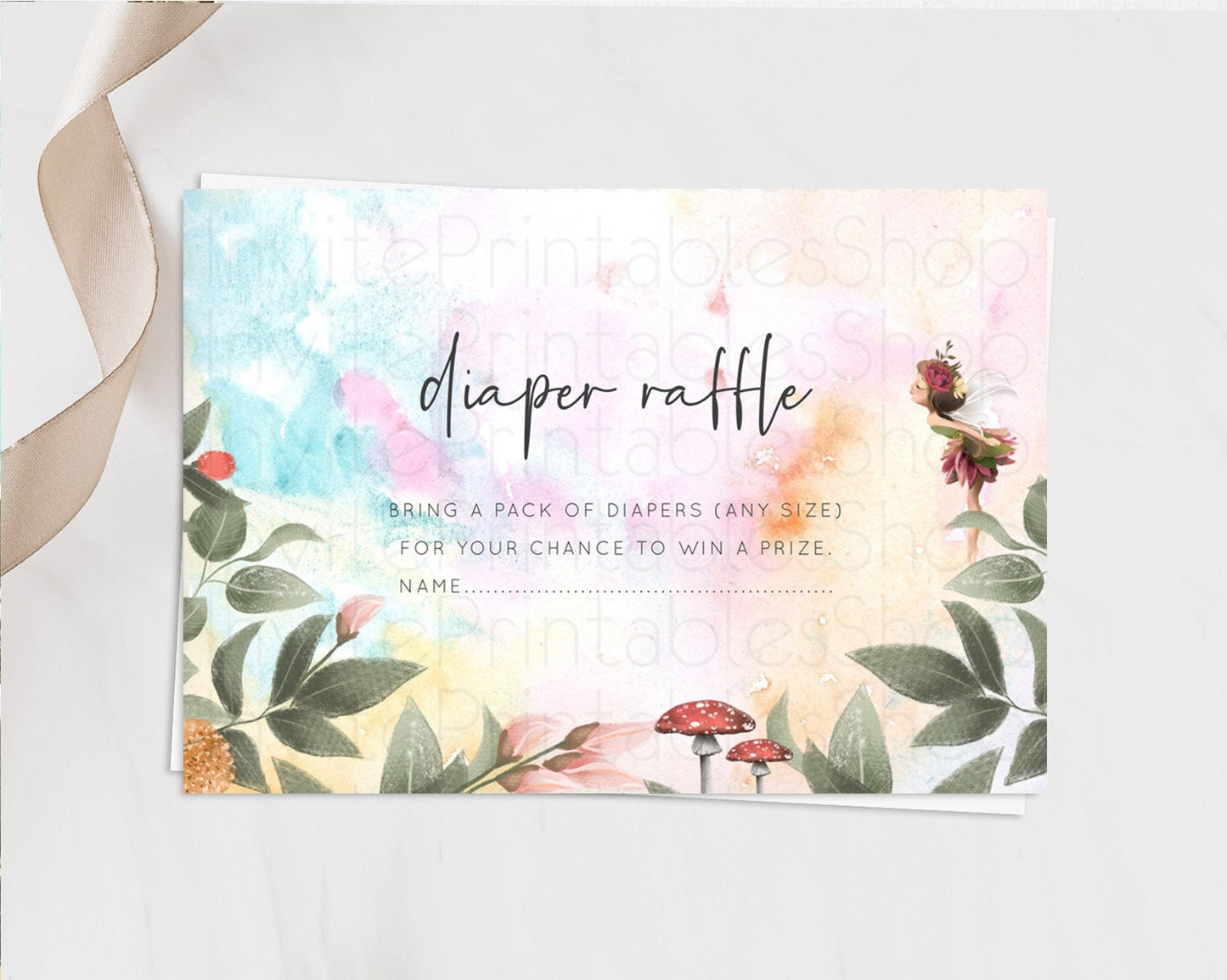 Fairy Diaper Raffle Card Fairy Diaper Insert Enchanted Garden Fairy Diaper Ticket Pastel Floral Butterfly Secret Garden Raffle Game D10555