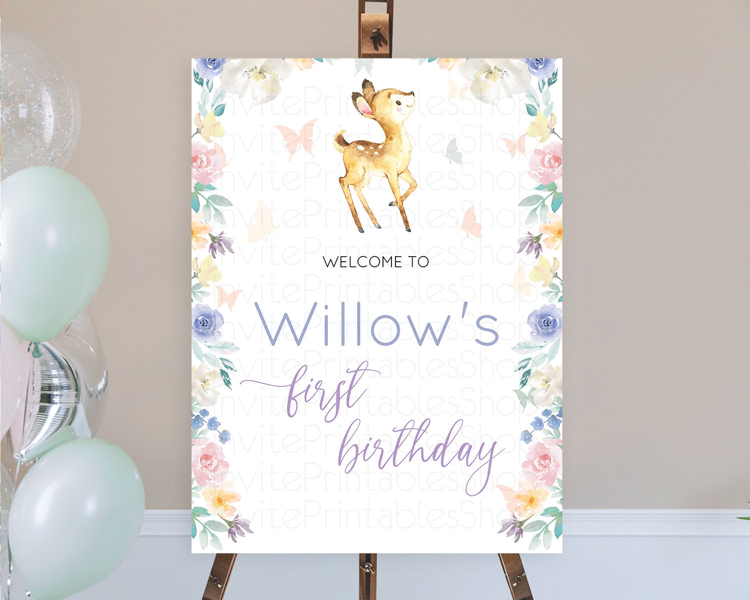 Editable Fawn Welcome Sign Deer Welcome Board Floral Deer Welcome Poster Enc