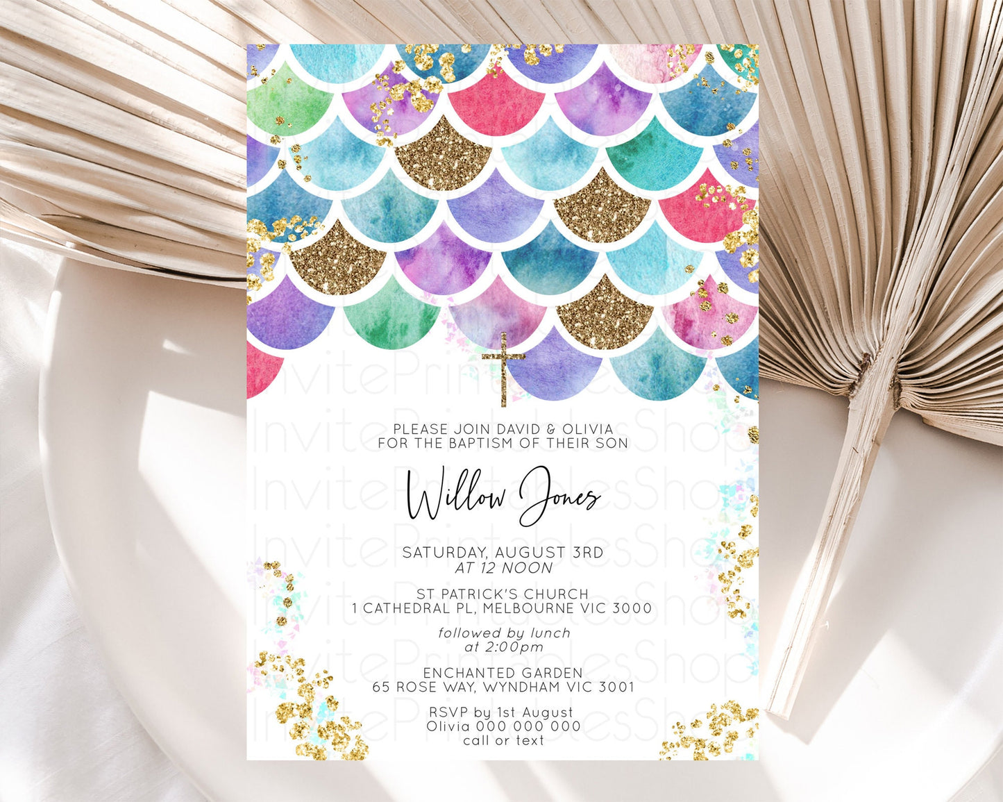 Rainbow Fish Baptism Invitation Rainbow Fish Baptism 1st Birthday Invitation Watercolor Mermaid Pastel Sea Chrisnteing Invitation D10581