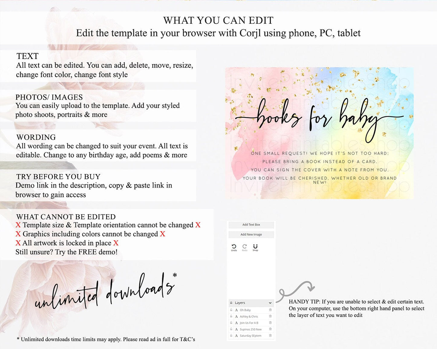 Pastel Books For Baby Card Pastel Rainbow Book Insert Colorful Ombre Watercolor Book Card Confetti Glitter Baby Book Poem Request D10557