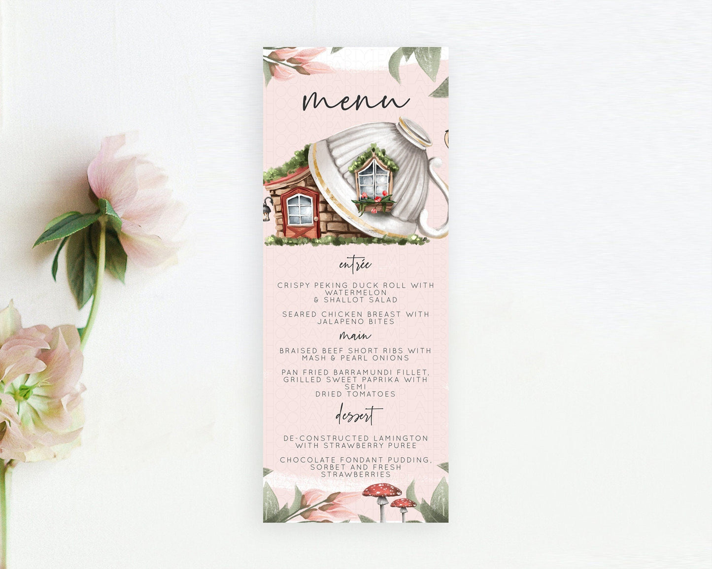 Fairy Menu Fairy Menu Template Enchanted Garden Pastel Floral Butterfly Table Decor Fairy Secret Garden Dinner Dessert Food Menu D10563