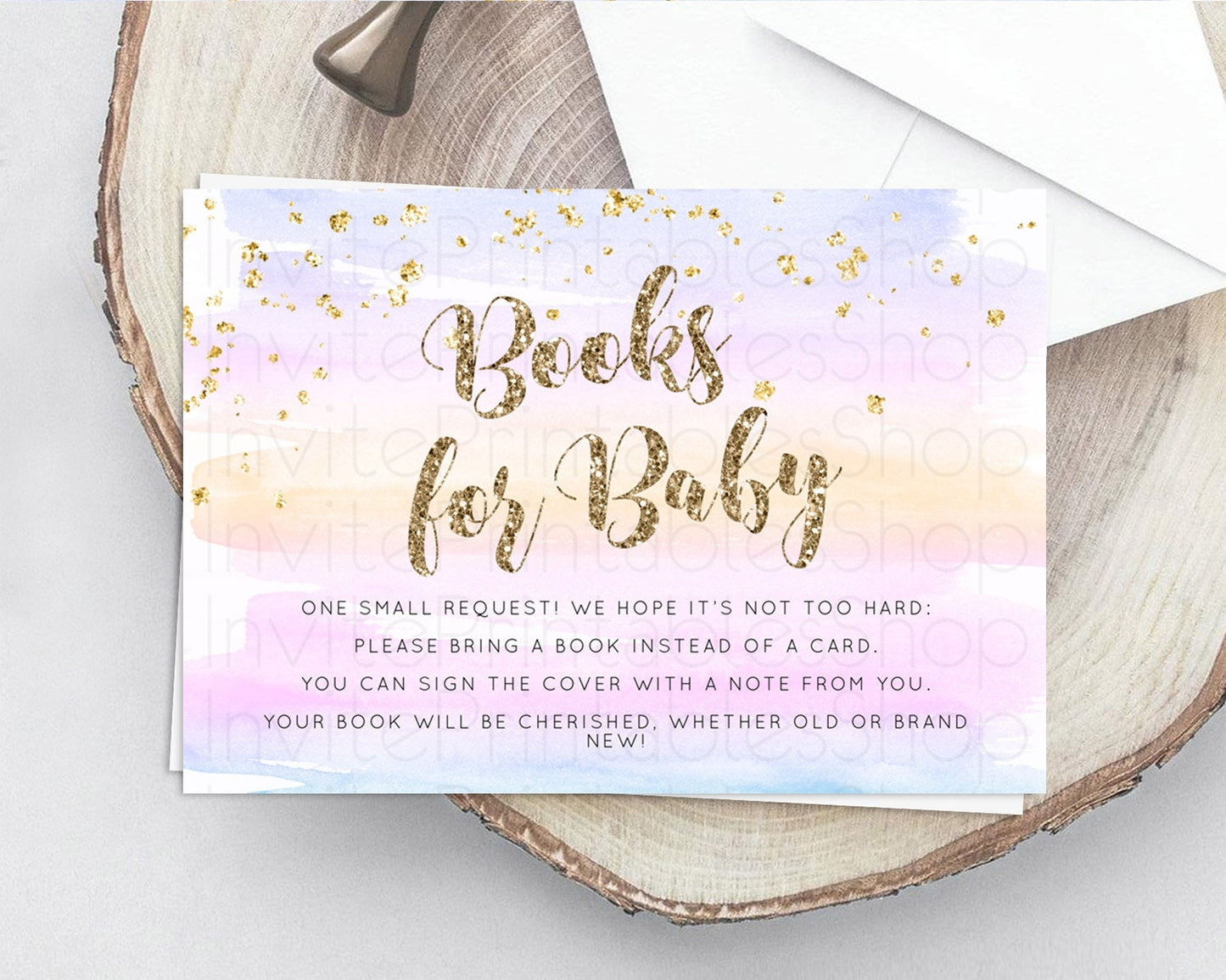 Pastel Books For Baby Card Pastel Rainbow Book Insert Colorful Ombre Watercolor Book Card Confetti Glitter Baby Book Poem Request D10595