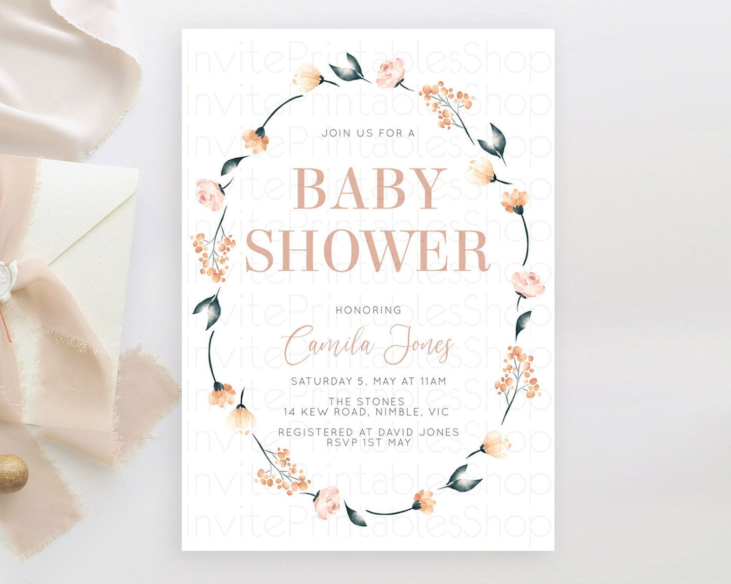 Wildflower Baby Shower Invitation Secret Garden Baby Shower Invitation Pastel Flowers Invite Enchanted Garden Shower Floral Theme D10240