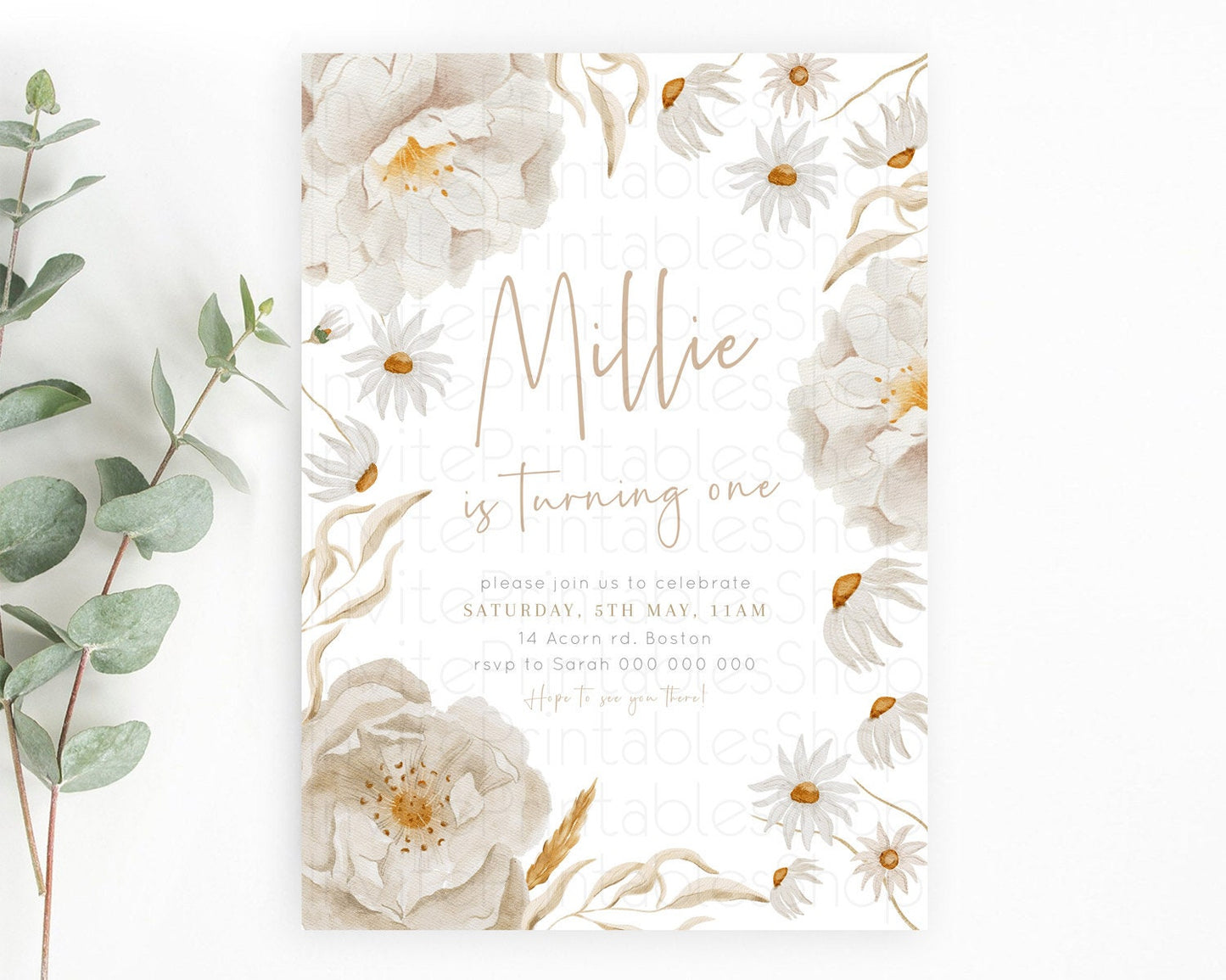 Secret Garden Invitation Wildflower Birthday Invitation Pastel Flowers Invite Enchanted Garden Boho Floral 3rd 2nd First Birthday D23356