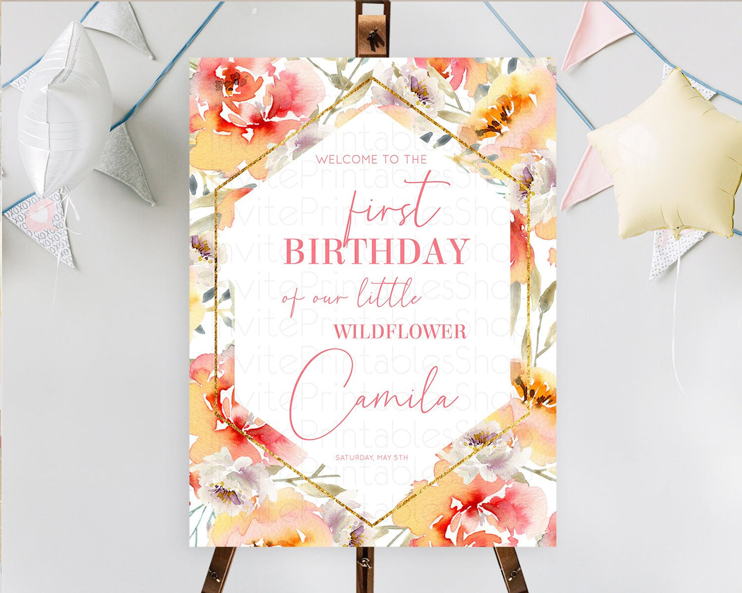 Secret Garden Welcome Sign Wildflower Welcome Board Pastel Flower Garden Welcome Poster Boho Wildflower First Birthday Welcome Sign D10791