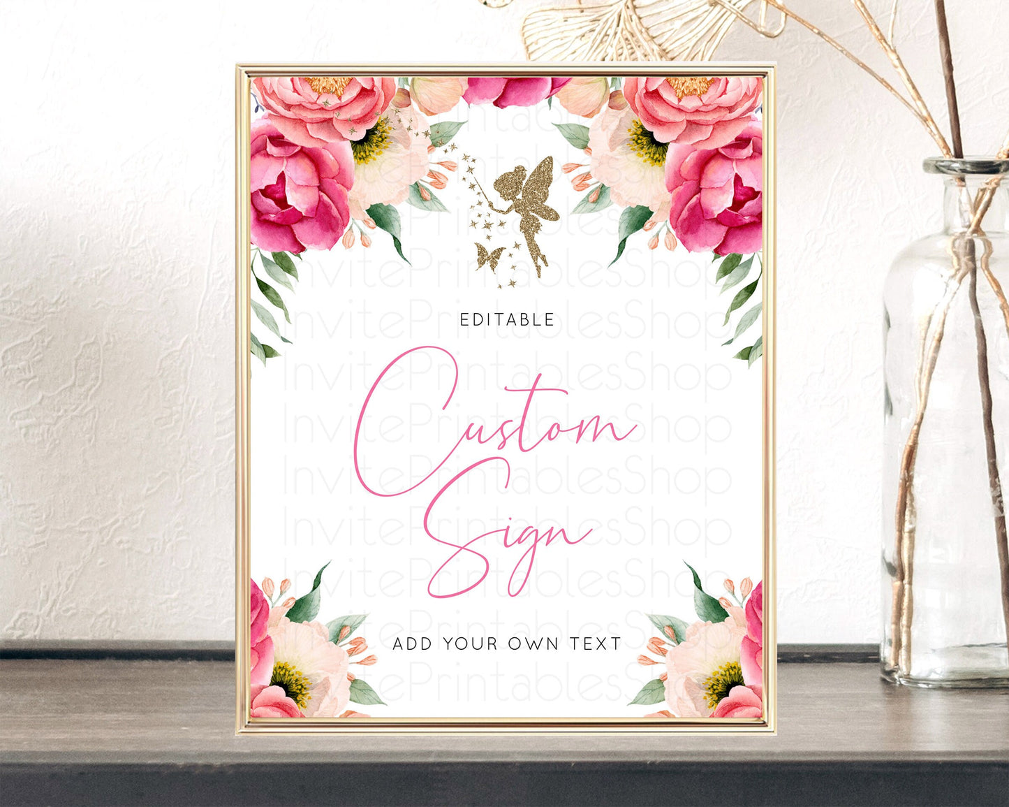 Fairy Sign Enchanted Garden Table Sign Décor Pastel Floral Butterfly Party Secret Garden Birthday Baptism Baby Shower Bridal Shower D10883