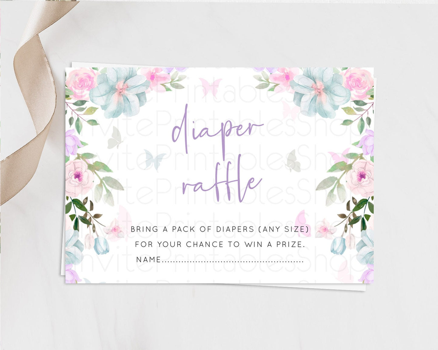 Secret Garden Diaper Raffle Card Boho Wildflower Diaper Raffle Insert Pastel Flower Garden Baby Shower Card Flower Raffle Game D10494