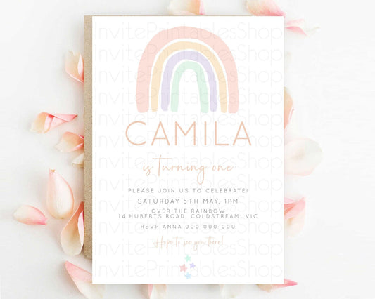 Editable Pastel Rainbow Birthday Invitation Pastel Rainbow Invitation Rainbo