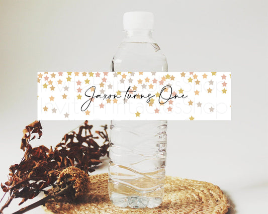 Editable Twinkle Stars Water Label Template Pastel Twinkle Little Star Party