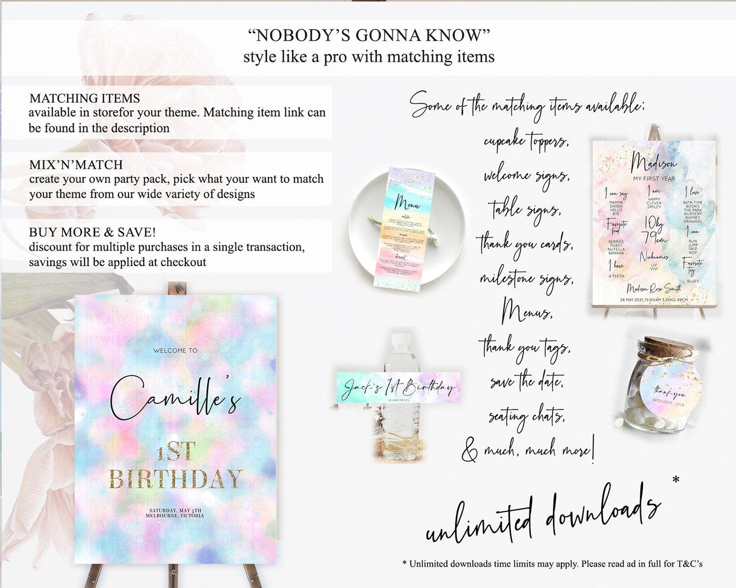Pastel Welcome Sign Pastel Rainbow Welcome Sign Colorful Rainbow Confetti Watercolor Glitter Pastel First Birthday Welcome Sign D10694