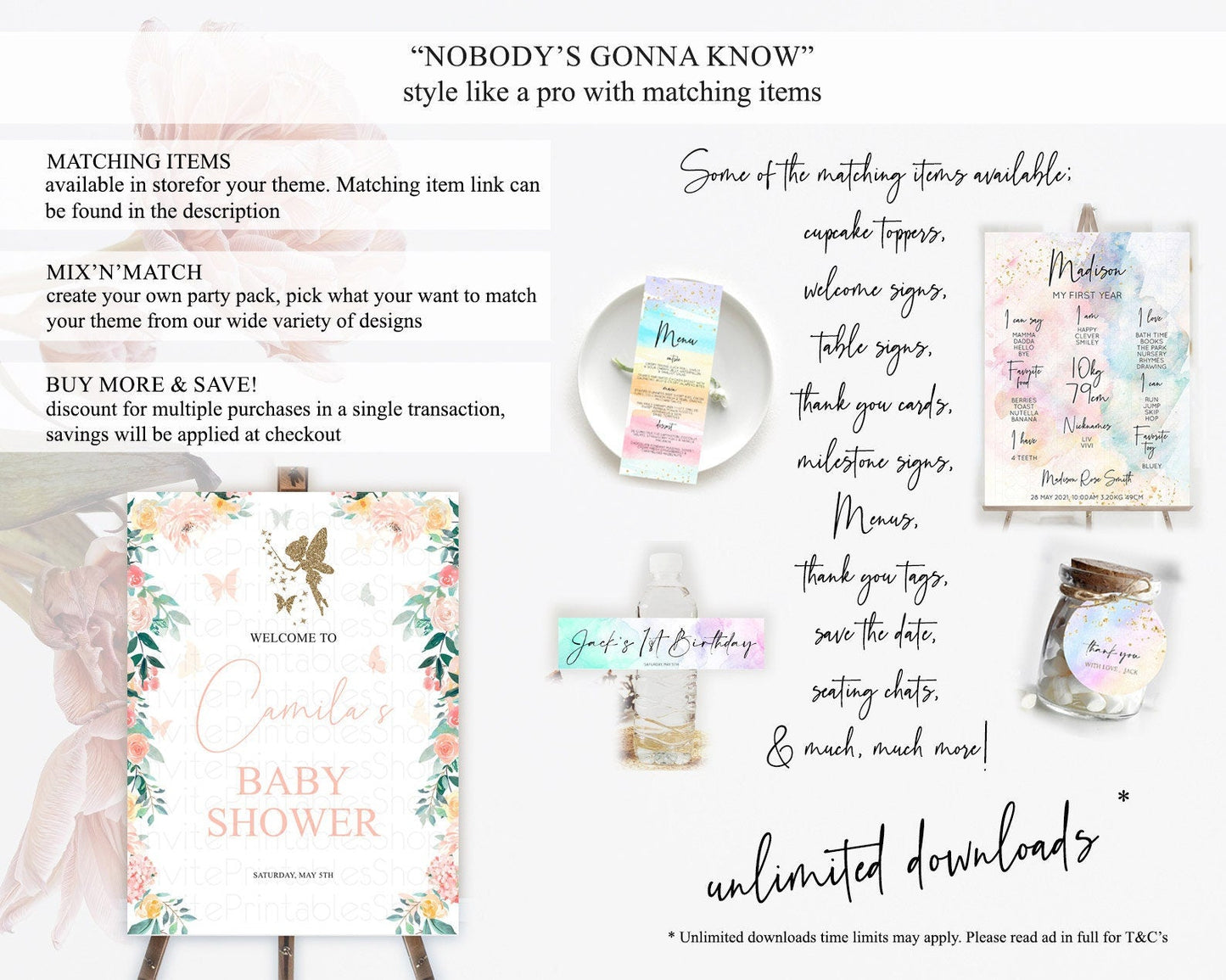Fairy Baby Shower Welcome Sign Fairy Welcome Board Enchanted Garden Pastel Floral Butterfly Decor Secret Garden Fairy Welcome Sign D10789