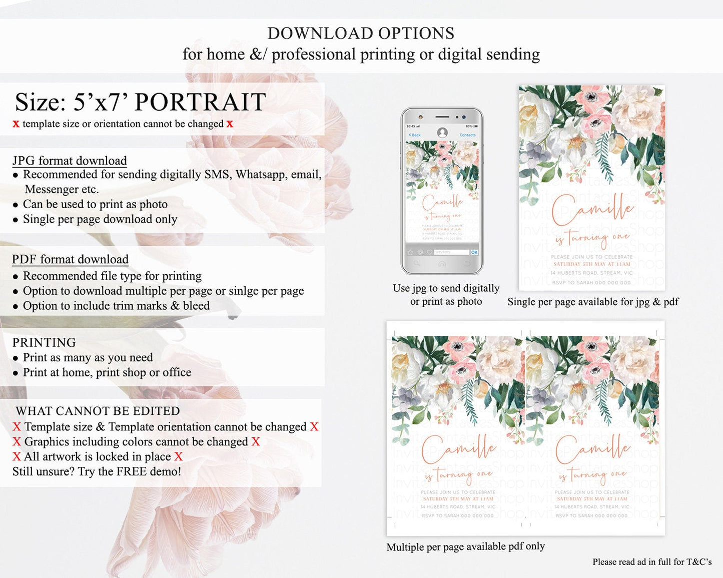 Secret Garden Invitation Wildflower Birthday Invitation Pastel Flowers Invite Enchanted Garden Boho Floral 3rd 2nd First Birthday D10717