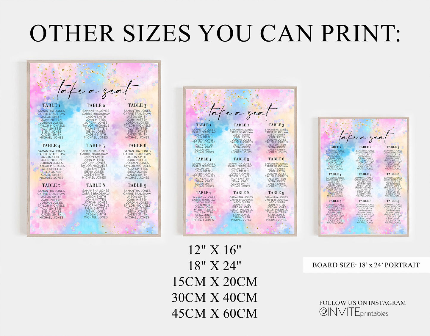 Rainbow Seating Chart Pastel Clouds Seating Sign Sprinkles Colorful Seating Poster Ombre Colors Wedding Christening Birthday Baptism 589v4