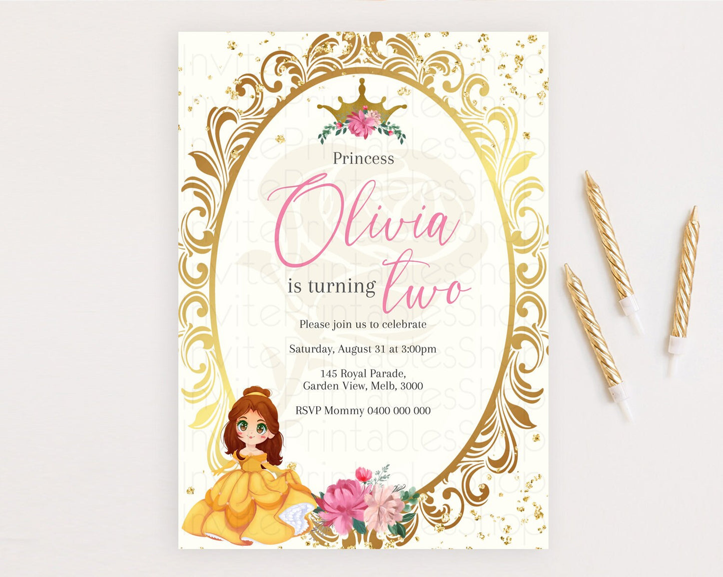 Princess Birthday Invitation Castle Invitation Royal Birthday Fairy Tale Enchanted Mirror Pastel Floral Garden 1st First Birthday D10739