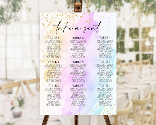 Editable Rainbow Seating Chart Pastel Seating Chart Colorful Pastel Watercol
