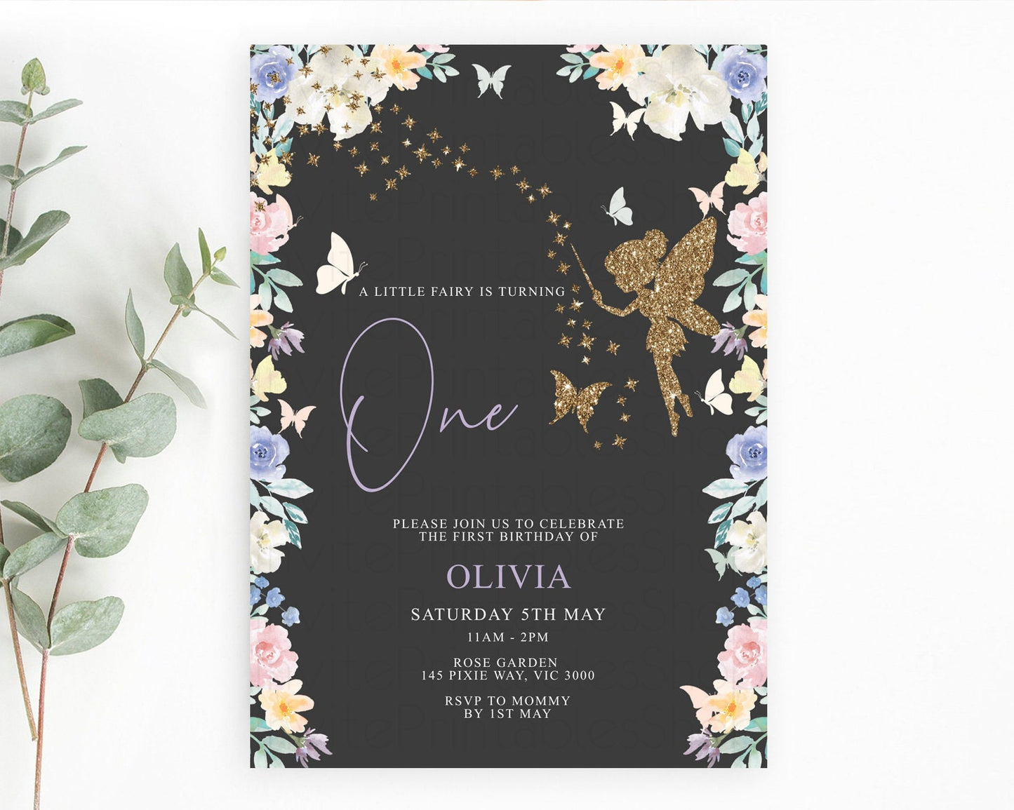 Fairy Birthday Invitation Fairy Invites Fairy Tea Party Fairy Garden Birthday Secret Garden Enchanted Garden Pastel Floral Butterfly D10881