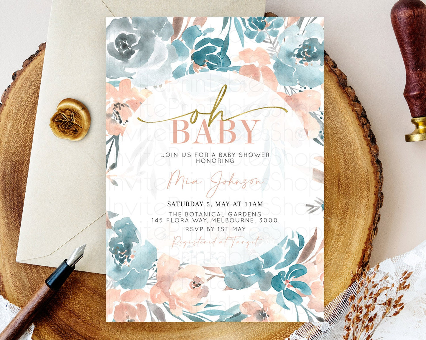 Wildflower Baby Shower Invitation Secret Garden Baby Shower Invitation Pastel Flowers Invite Enchanted Garden Shower Floral Theme D10190