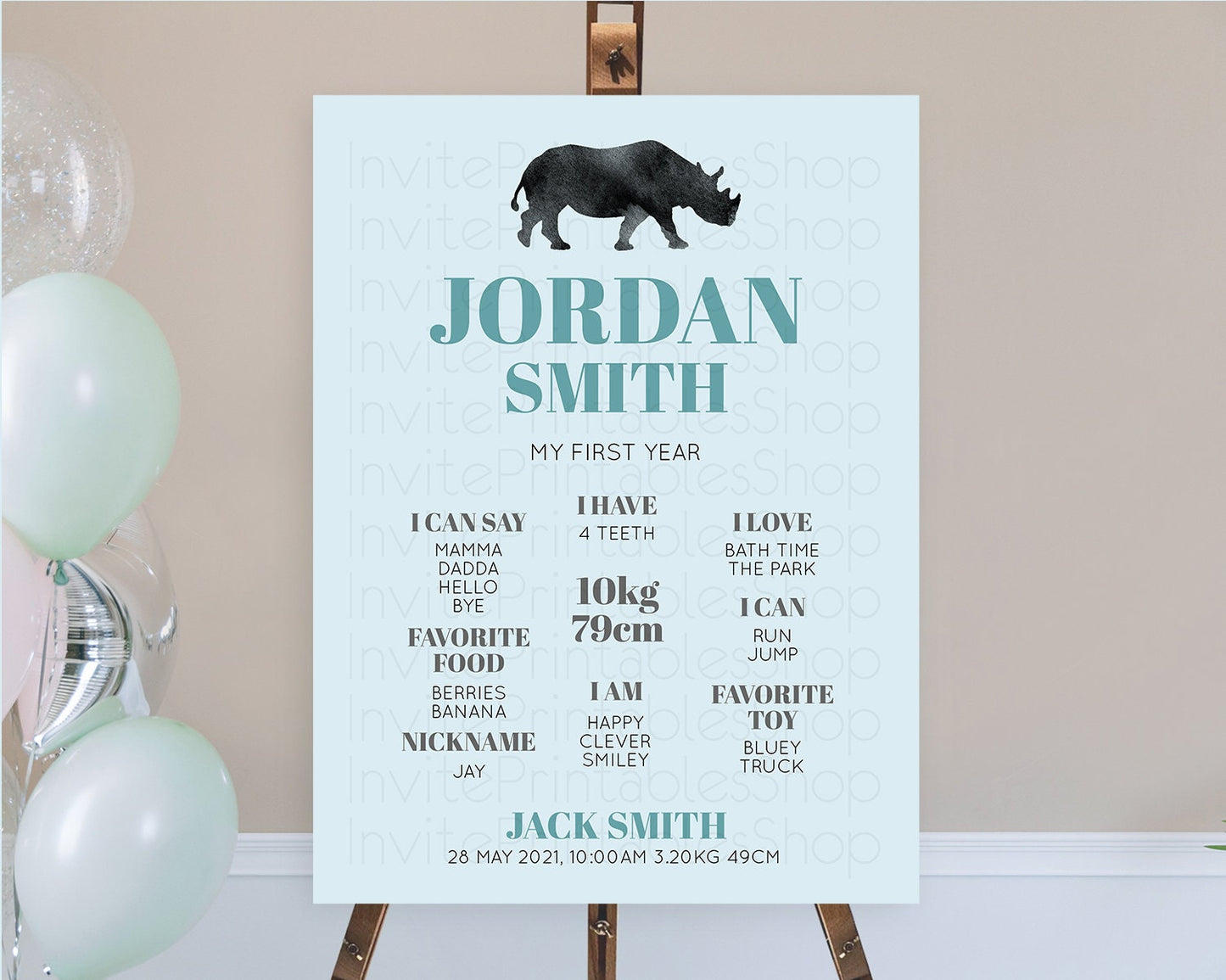 Rhino First Birthday Milestone Board Rhino Milestone Poster Rhino Decor Safari Adventure Rhino First Birthday Welcome Sign D10801