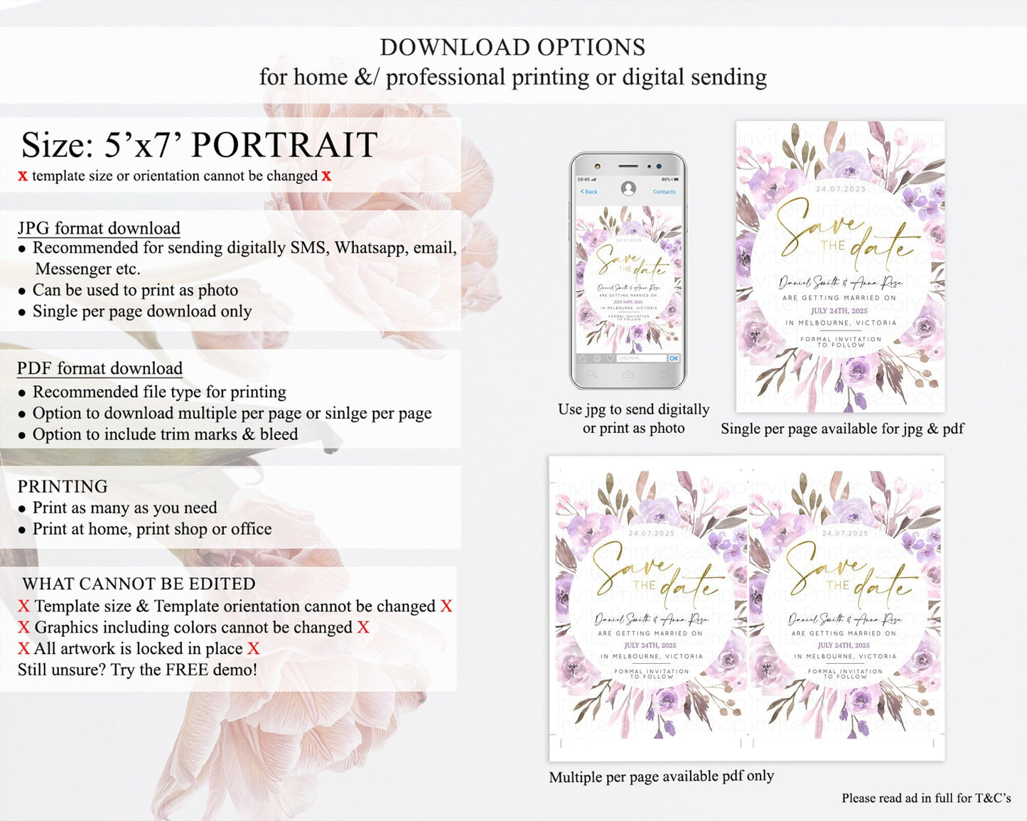 Wildflower Save The Date Template Secret Garden Save The Date Pastel Floral Garden Party Boho Flowers Birthday Baby Shower Wedding D10201