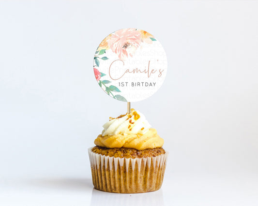 Editable Secret Garden Cupcake Toppers Wildflower Cupcake Toppers Pastel Flo