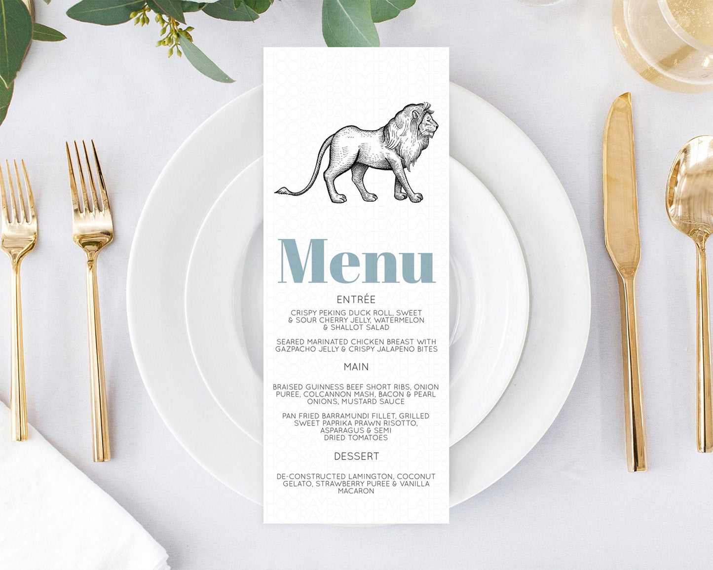 Lion Menu Lion Menu Template Lion Party Table Decor Safari Adventure Lion Menu Dried Palm Fern Lion Dinner Dessert Party Food Menu D10246