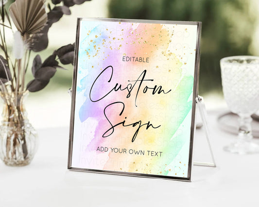 Editable Pastel Sign Ombre Table Sign Decor Pastel Ombre Rainbow Watercolor