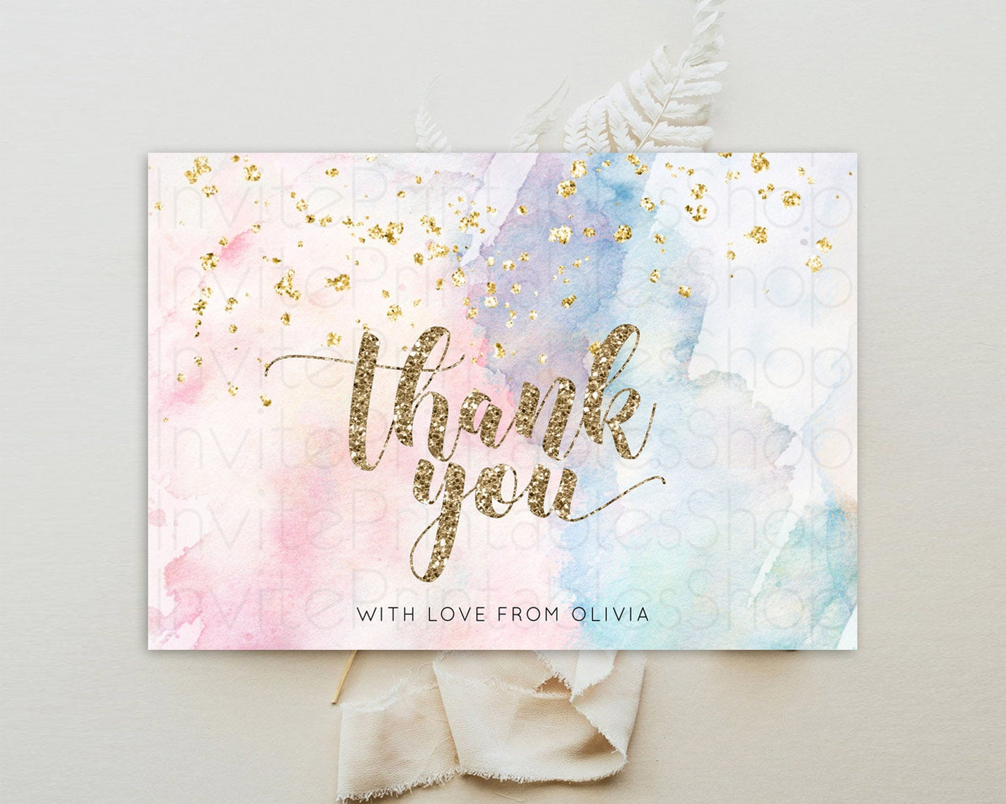 Pastel Thank You Rainbow Thank You Card Colorful Pastel Birthday Thank You Card Confetti Watercolor Pastel Teacher Thank You Cards D10264