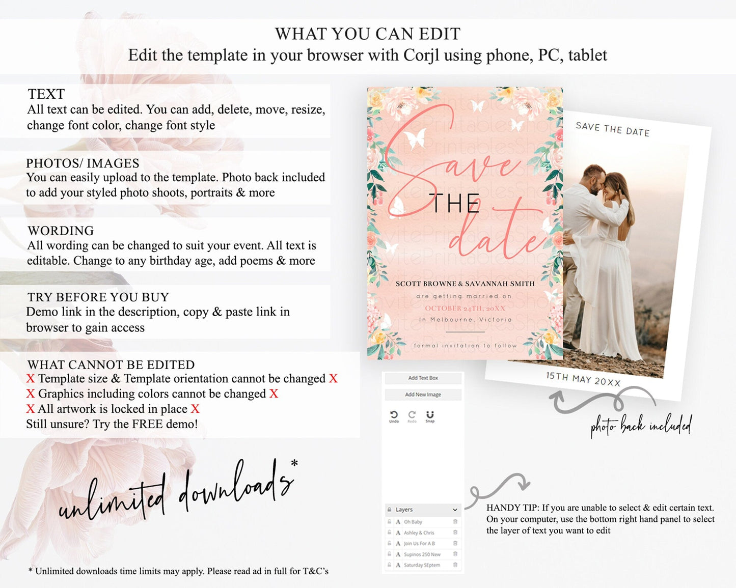Wildflower Save The Date Template Secret Garden Save The Date Pastel Floral Garden Party Boho Flowers Birthday Baby Shower Wedding D10245