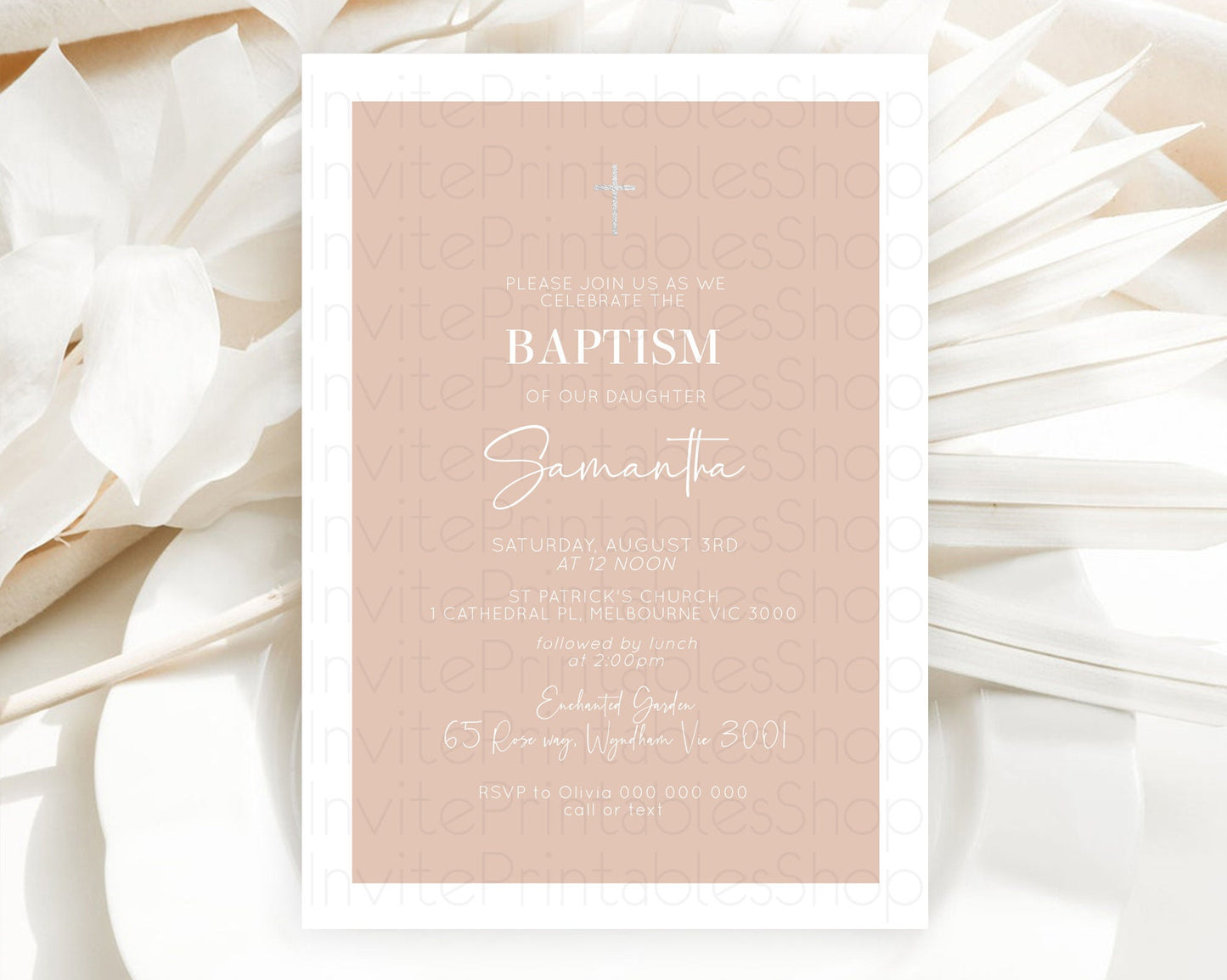 Orange Baptism Invitation Plain Orange Baptism 1st Birthday Invitation Minimalist Pastel Orange Christening Invite Holy Communion D10938