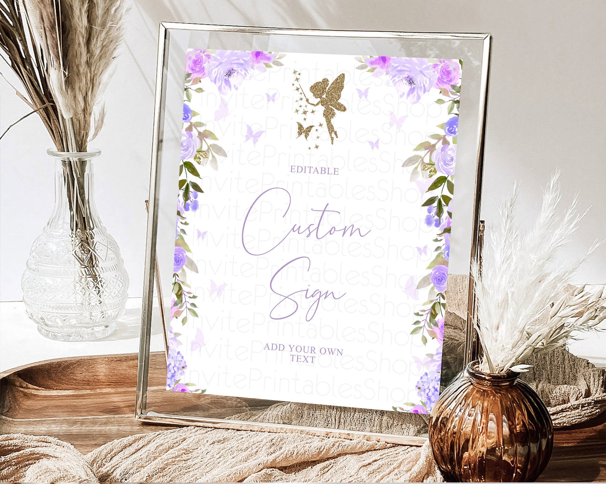 Editable Fairy Sign Enchanted Garden Table Sign Decor Pastel Floral Butterfl