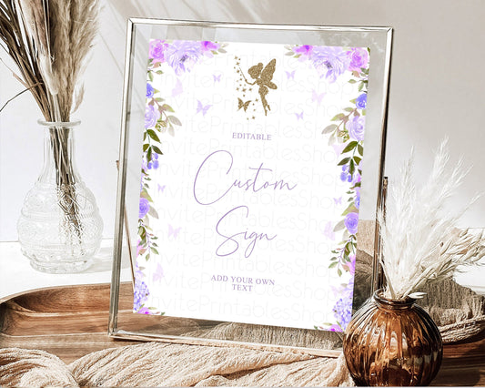 Editable Fairy Sign Enchanted Garden Table Sign Decor Pastel Floral Butterfl