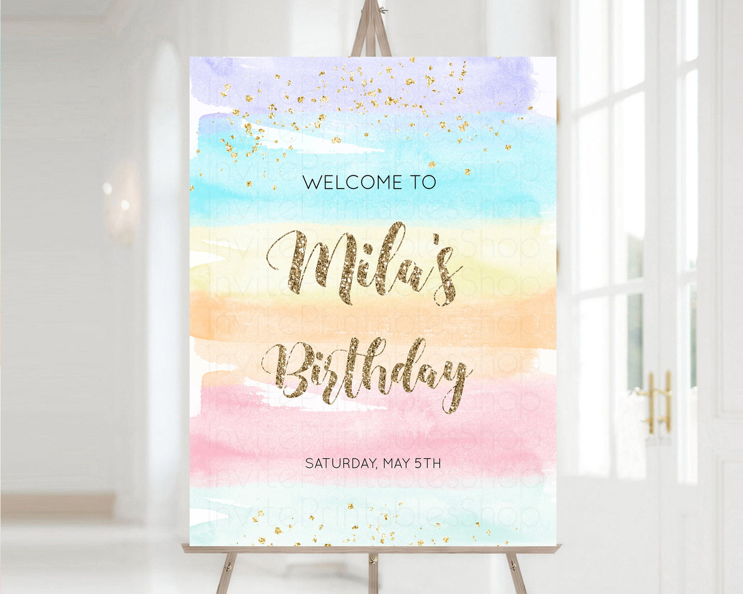 Rainbow Welcome Sign Pastel Welcome Sign Pastel Ombre 1st Birthday Sign Colorful Watercolor Glitter Sprinkles Welcome Birthday Board 525
