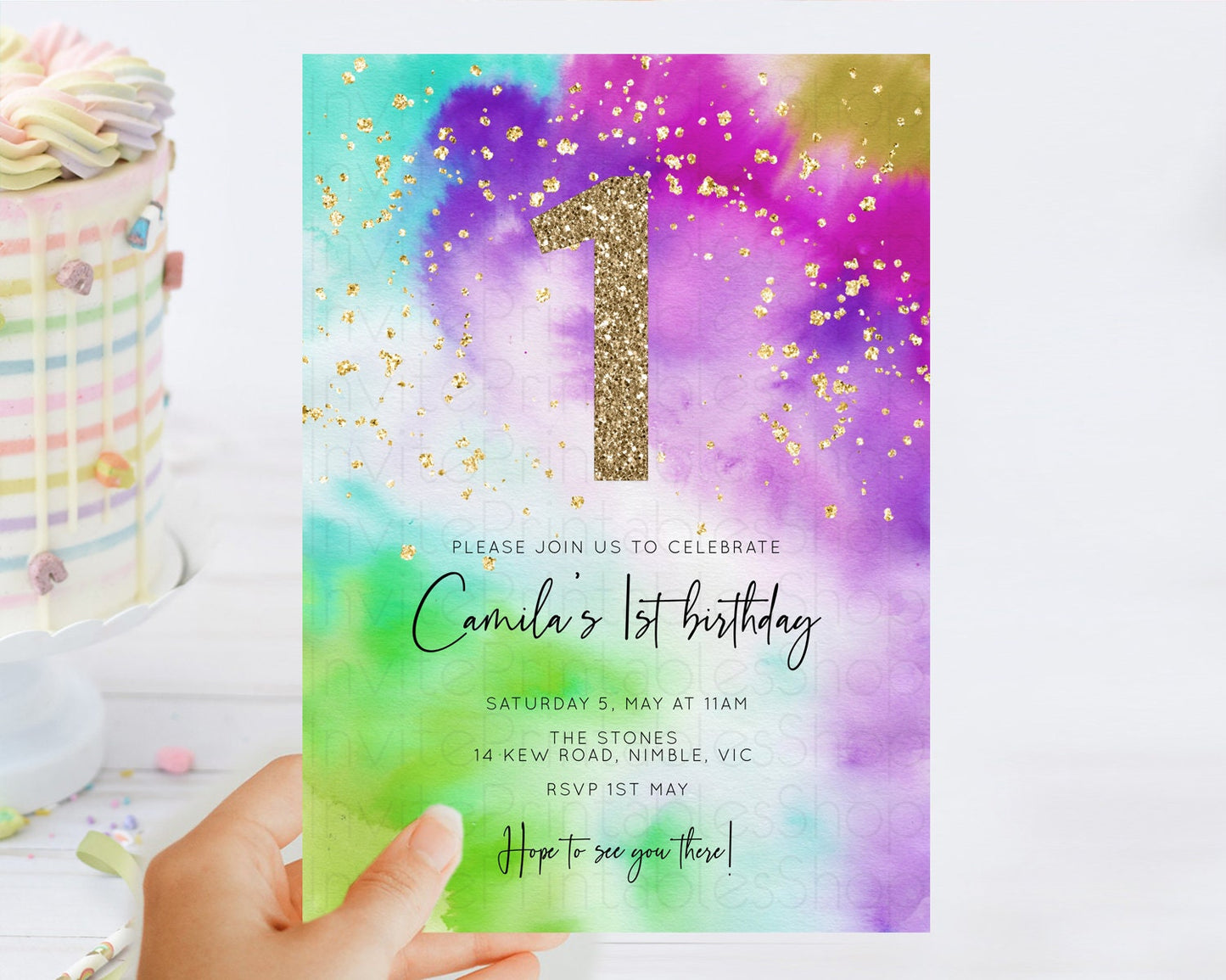 Tie Dye Invitation Rainbow Birthday Invitation Pastel Invitation Colorful Invitation Pastel Rainbow Party 3rd 2nd 1st First Birthday D10536