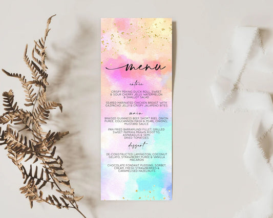 Editable Pastel Menu Pastel Rainbow Menu Template Colorful Pastel Table Deco