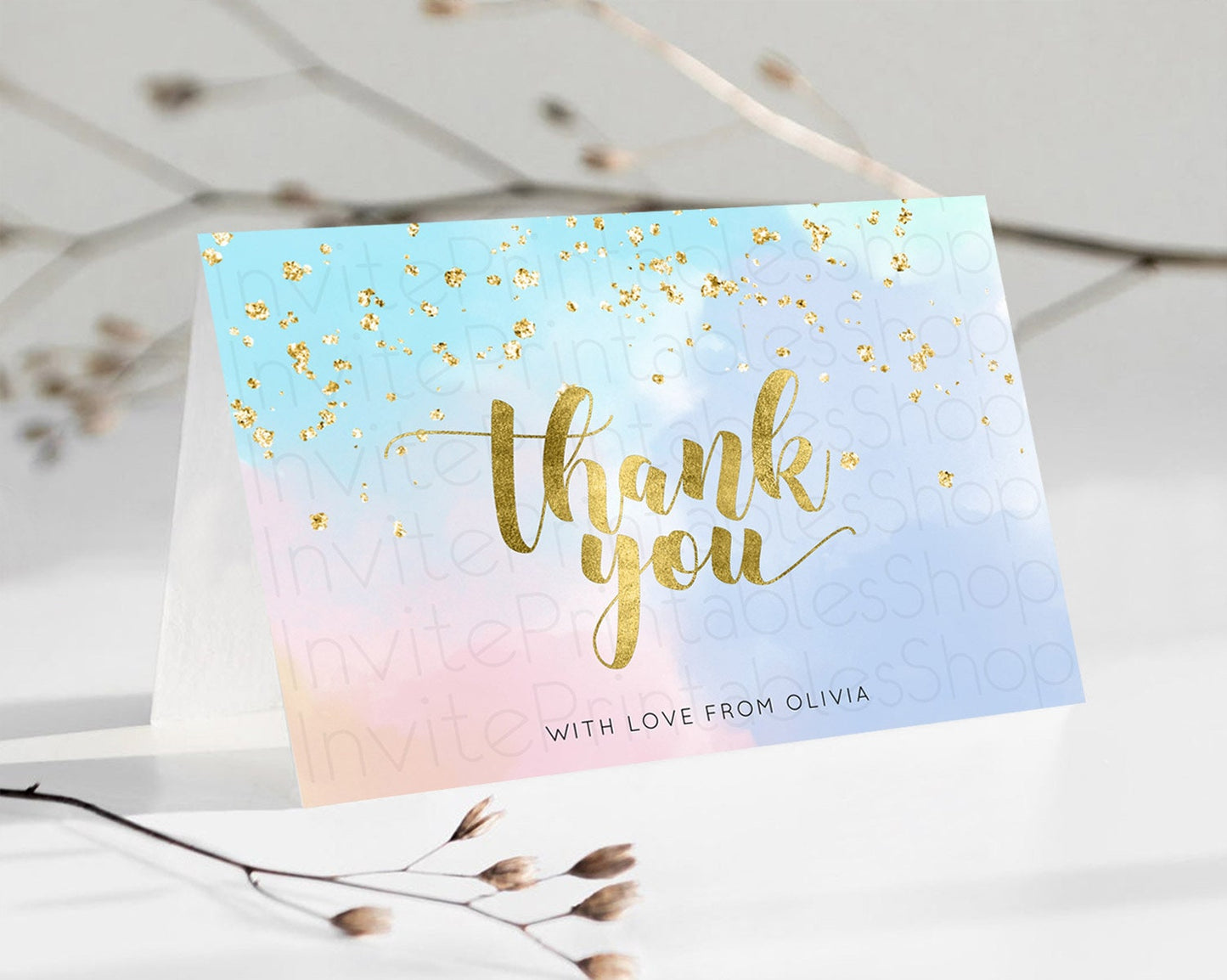 Pastel Thank You Rainbow Thank You Card Colorful Pastel Birthday Thank You Card Confetti Watercolor Pastel Teacher Thank You Cards D10892
