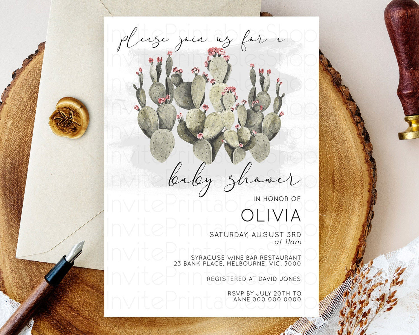 Prickly Pear Baby Shower Invitation Prickly Pear Invitation Cactus Watercolor Invitation Tropical Fiesta Baby Shower Invites D11015