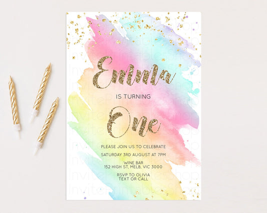 Editable Rainbow Birthday Invitation Pastel Rainbow Birthday Invitation Ombr
