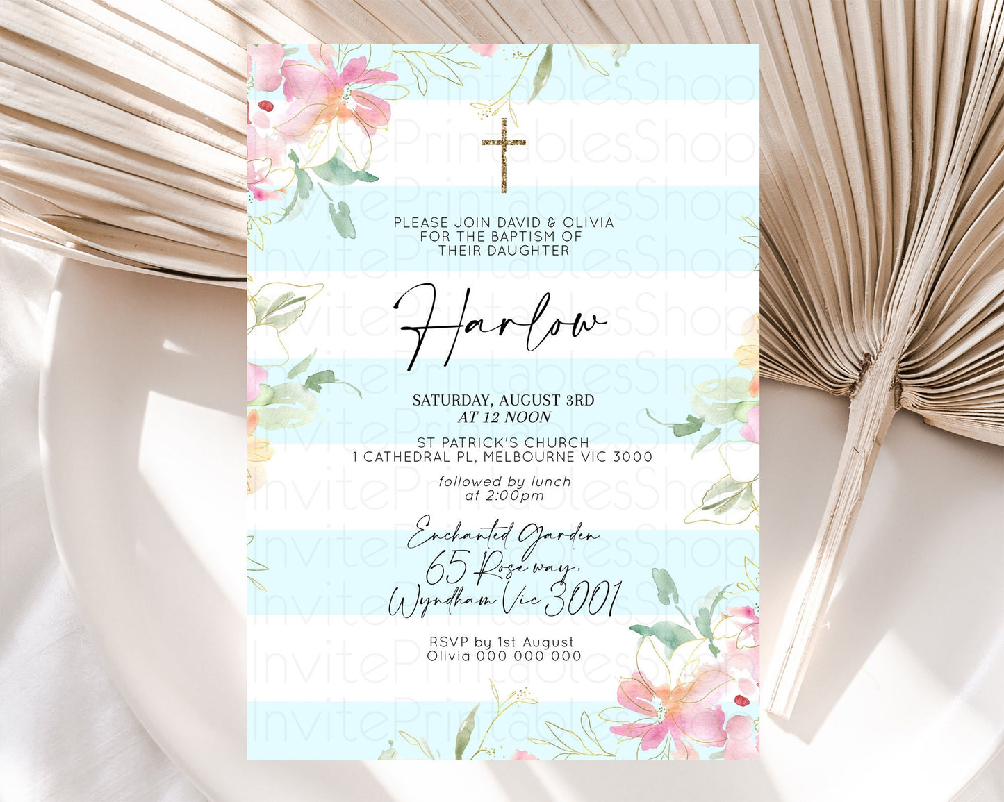 Secret Garden Baptism Invitation Wildflower Baptism Birthday Invite Pastel Flowers Christening Invite Enchanted Garden Boho Floral  D10304