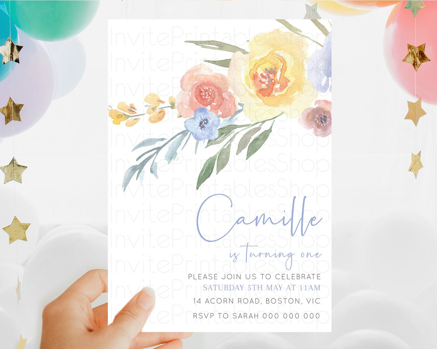 Secret Garden Invitation Wildflower Birthday Invitation Pastel Flowers Invite Enchanted Garden Boho Floral 3rd 2nd First Birthday D10186