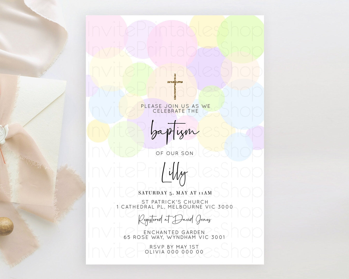 Pastel Baptism Invitation Pastel Confetti Baptism 1st Birthday Invitation Colorful Rainbow Confetti Bubbles Christening Invitation D10229