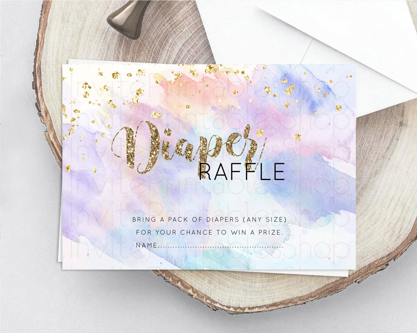 Pastel Diaper Raffle Card Pastel Rainbow Diaper Raffle Insert Colorful Ombre Watercolor Diaper Ticket Confetti Glitter Raffle Game D10583