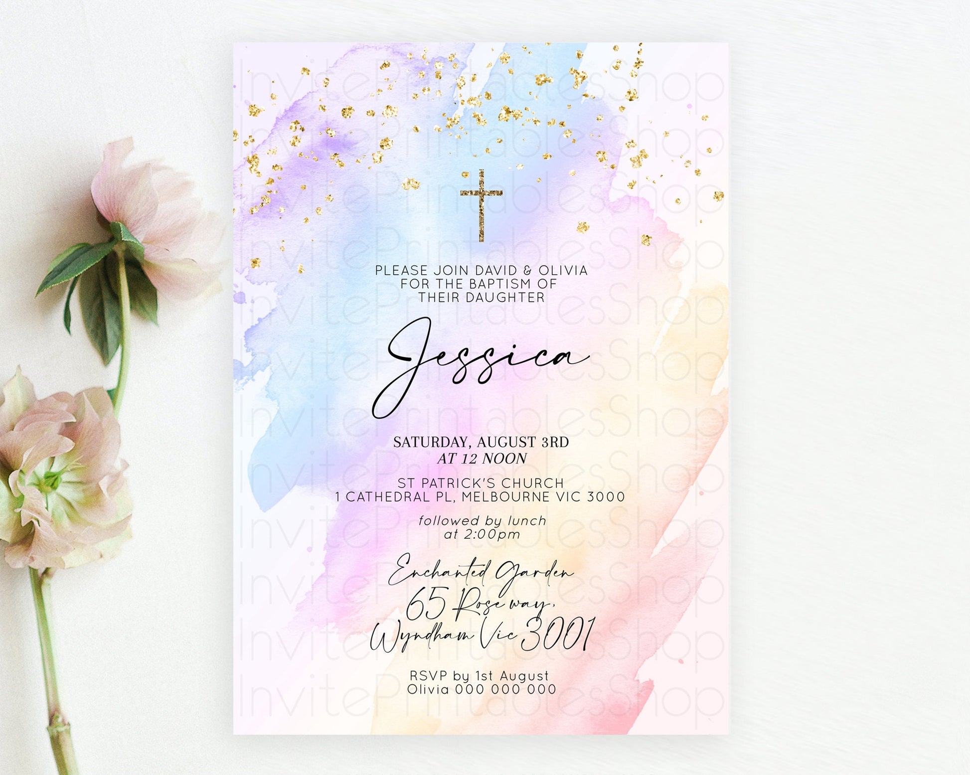 Editable Pastel Baptism Invitation Pastel Colors Watercolor Baptism 1st Birt