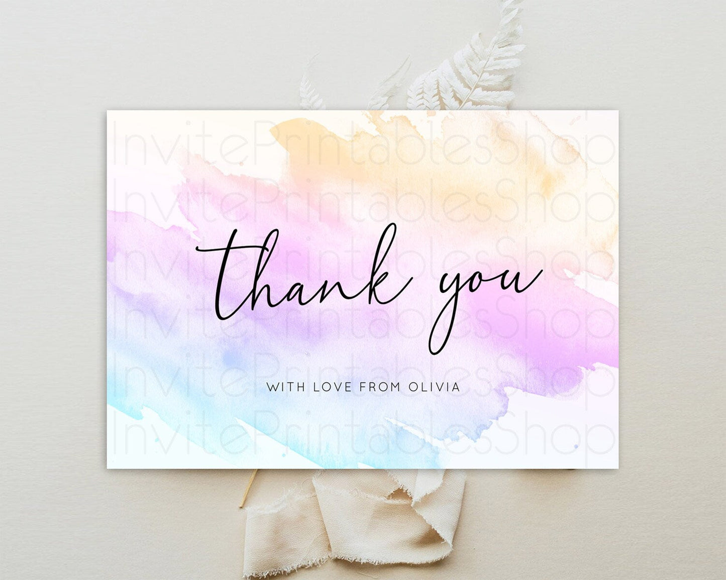 Pastel Thank You Rainbow Thank You Card Colorful Pastel Birthday Thank You Card Confetti Watercolor Pastel Teacher Thank You Cards D10774