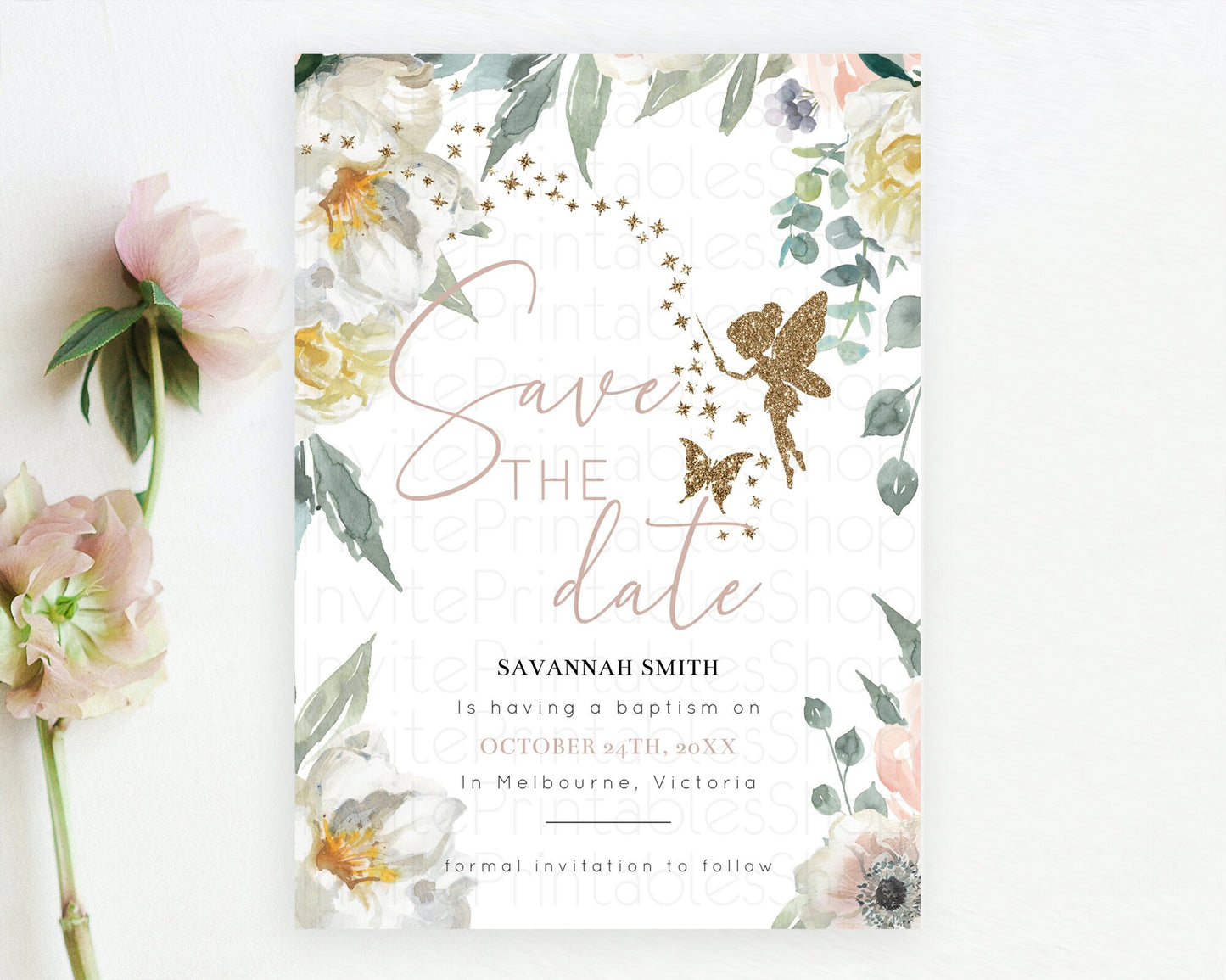 Fairy Save The Date Template Enchanted Garden Pastel Floral Butterfly Party Secret Garden Birthday Baptism Baby Shower Bridal Shower D10800